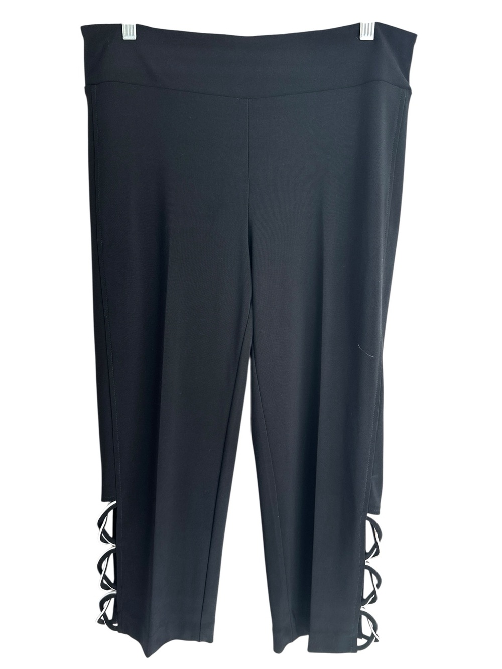 Joseph Ribkoff Black Capri Pants with Black White Open Lacing at Cuffs Size 10